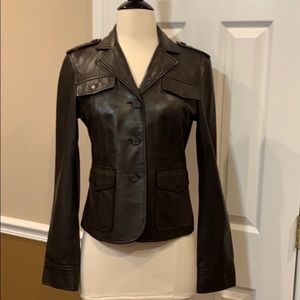 Theory chocolate brown leather jacket Sz 6